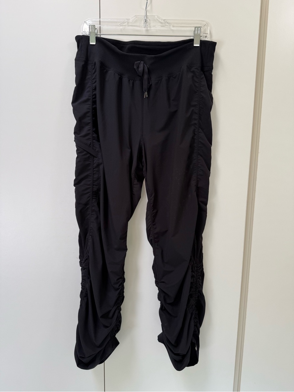 Zella Sz 14 Active Ruching Pants Womens Black Drawstring Dance Zumba Bootcut Hip